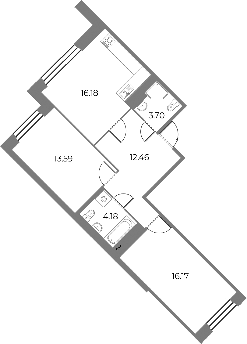 2-комнатная квартира 66.28 м², 2/18 эт., ЖК «Огни Залива»